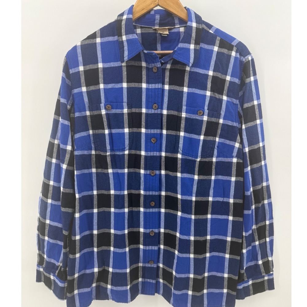 Duluth Trading Co Mens XL Blue Plaid Free Swingin Flannel Button Down Shirt